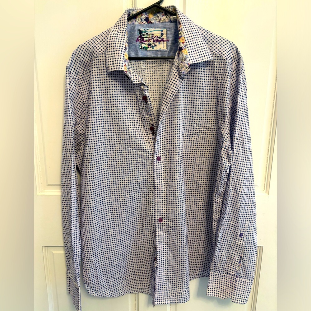 Blue and white plaid Robert Graham dress shirt. 2x